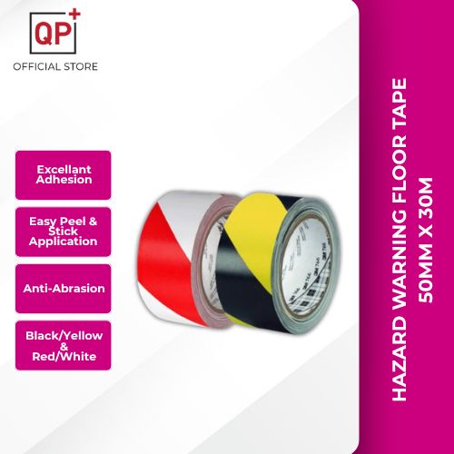 BLACK & YELLOW RED & WHITE HAZARD WARNING FLOOR TAPE 50MM X 30M l PITA LANTAI AMARANl 地板胶带-YELLOW & BLACK
