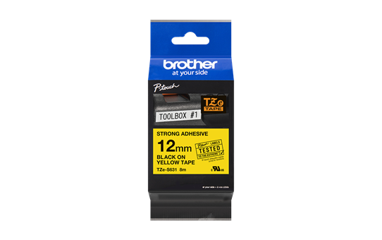 Brother TZe-S631 Black on Yellow (12mm) Strong Adhesive Tapes