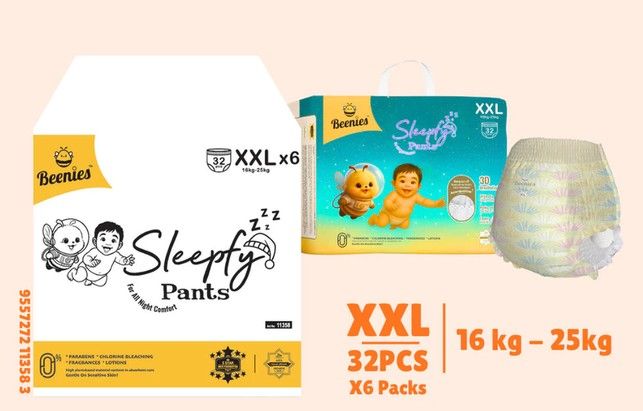 ( Live only ) Beenies Sleepfy Pants – 6 Packs per Carton | Baby Diaper Pants (M / L / XL / XXL) 80720+11358 XXL 1Ctn SL-11355-11358