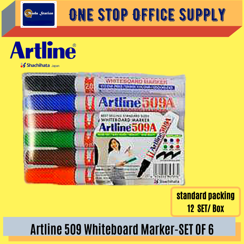 ARTLINE 509 / MARKER PEN / WHITEBOARD MARKER / 509A / EK-509A / 6 IN 1 / SET OF 6 / 5.0MM / PEN MARKER / ALL COLOUR / PEN PAPAN PUTIH