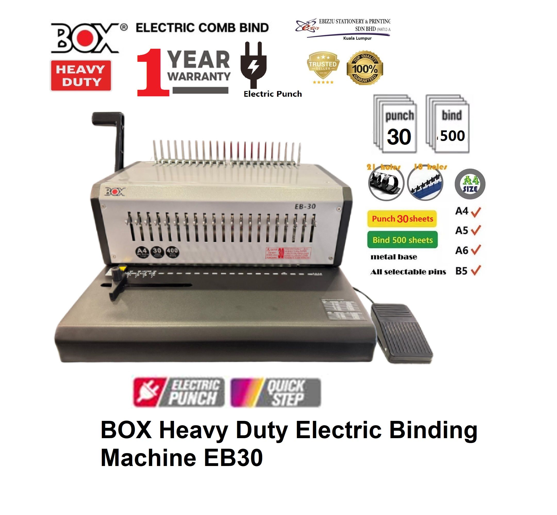 BOX Heavy Duty Electric Binding Machine EB30 (30sheets) electric binding machine, heavy duty binding machine, electric Comb binding machine best binding machine, electric binder, electric comb