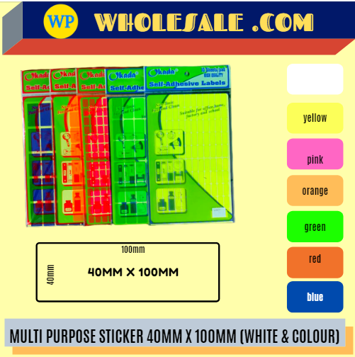 LABEL / MULTI PURPOSE / 40MM X 100MM / ALL COLOUR / STICKER LABEL / COLOUR LABEL