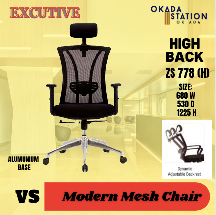 VS EXCUTIVE ERGONOMIC HIGH BACK MESH CHAIR -ALUMINIUM BASE / ZS778H / MESH CHAIR / OFFICE CHAIR / ERGONOMIC MESH CHAIR / HIGH BACK CHAIR