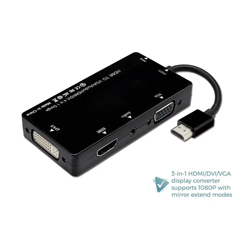HDMI TO HDMI DVI VGA 3-IN-1 DISPLAY CONVERTER 1080P FULL HD AUDIO SYNC MIRROR & EXTENDED MODE