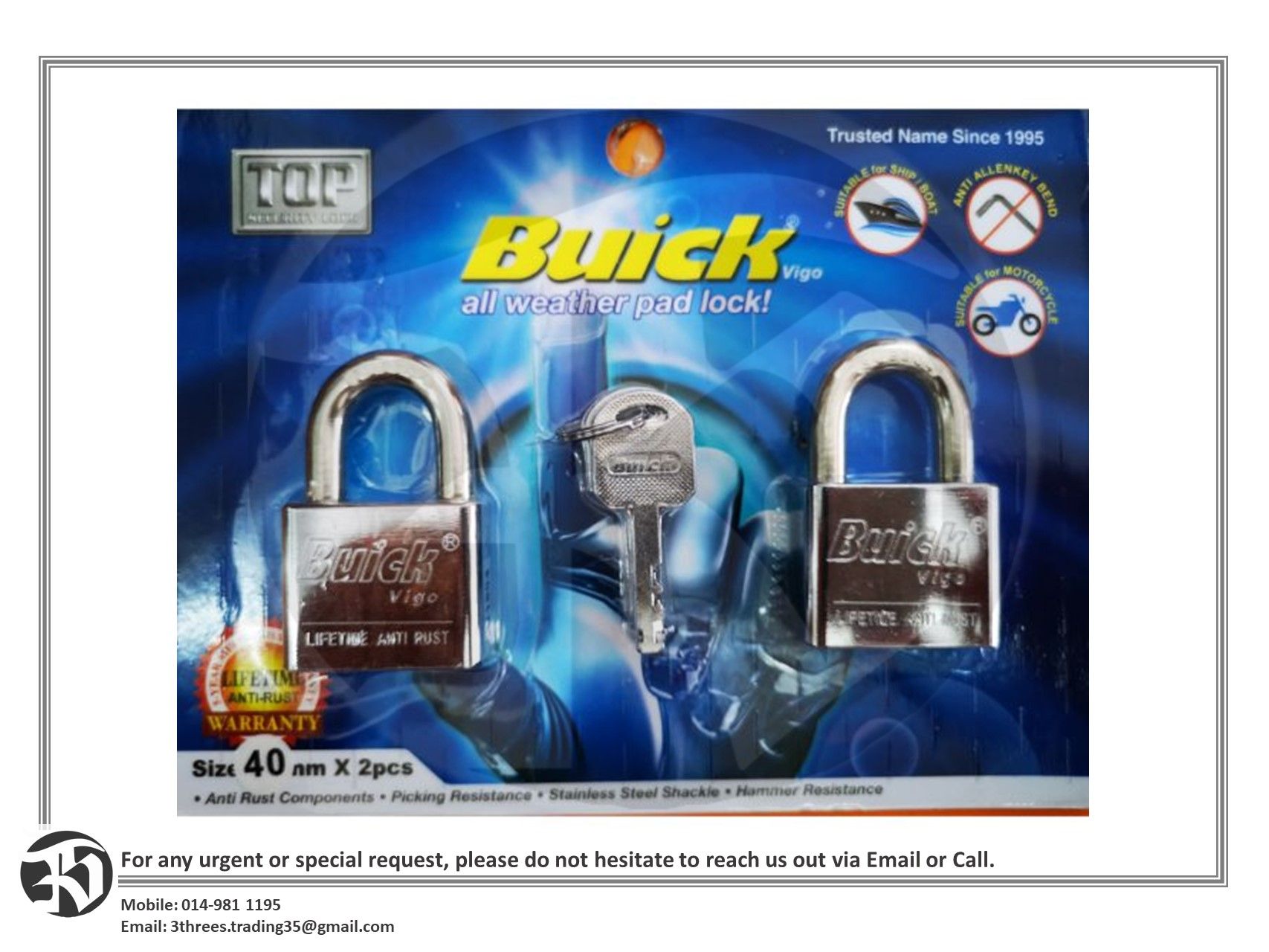 Buick Vigo Stainless Steel Anti Rust Padlock