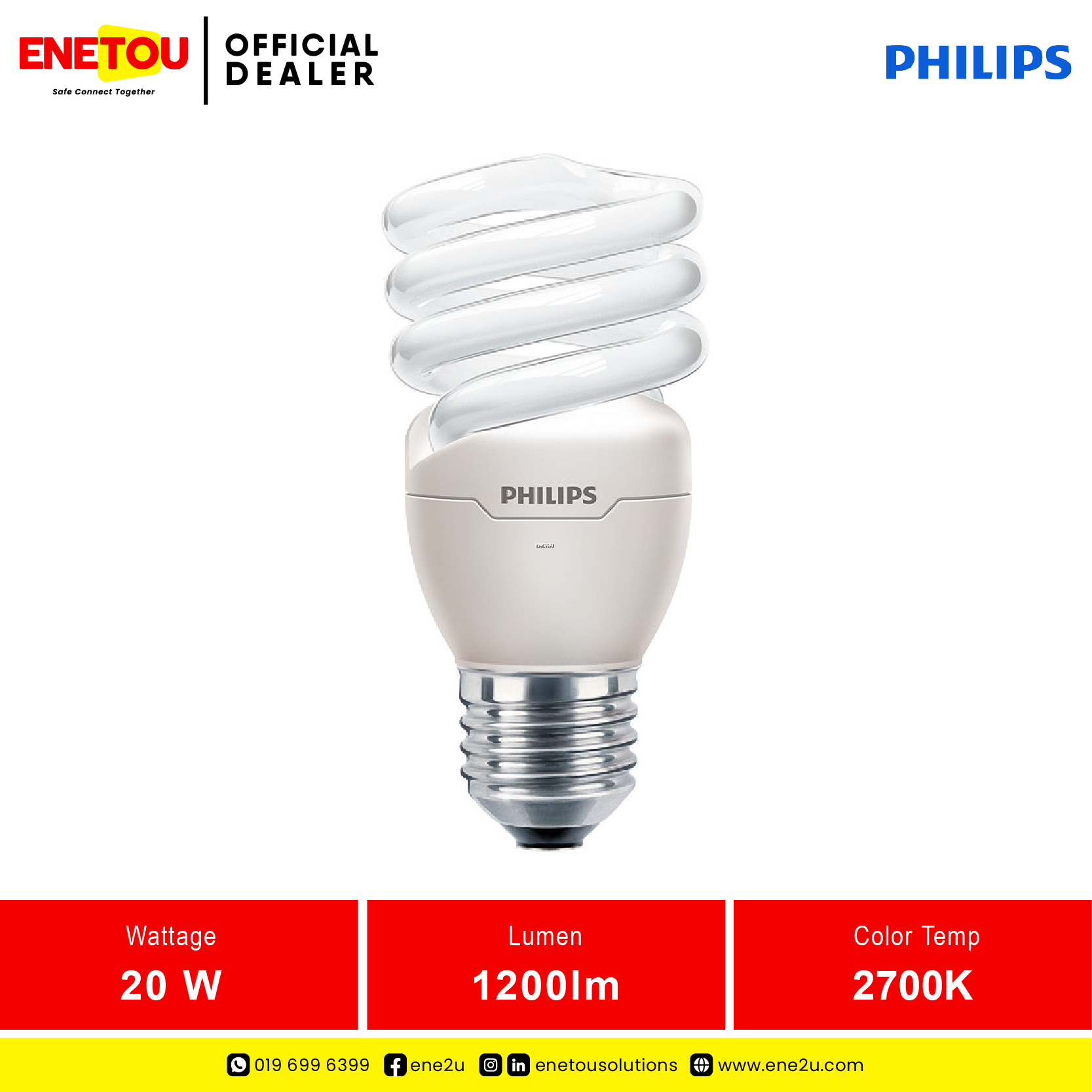 PHILIPS TORNADO 20W E27 220-240V 2700K WARM WHITE