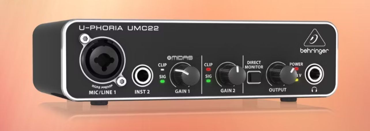 Behringer umc22 Audiophile 2x2 USB Audio Interface with Midas Mic Preamplifier