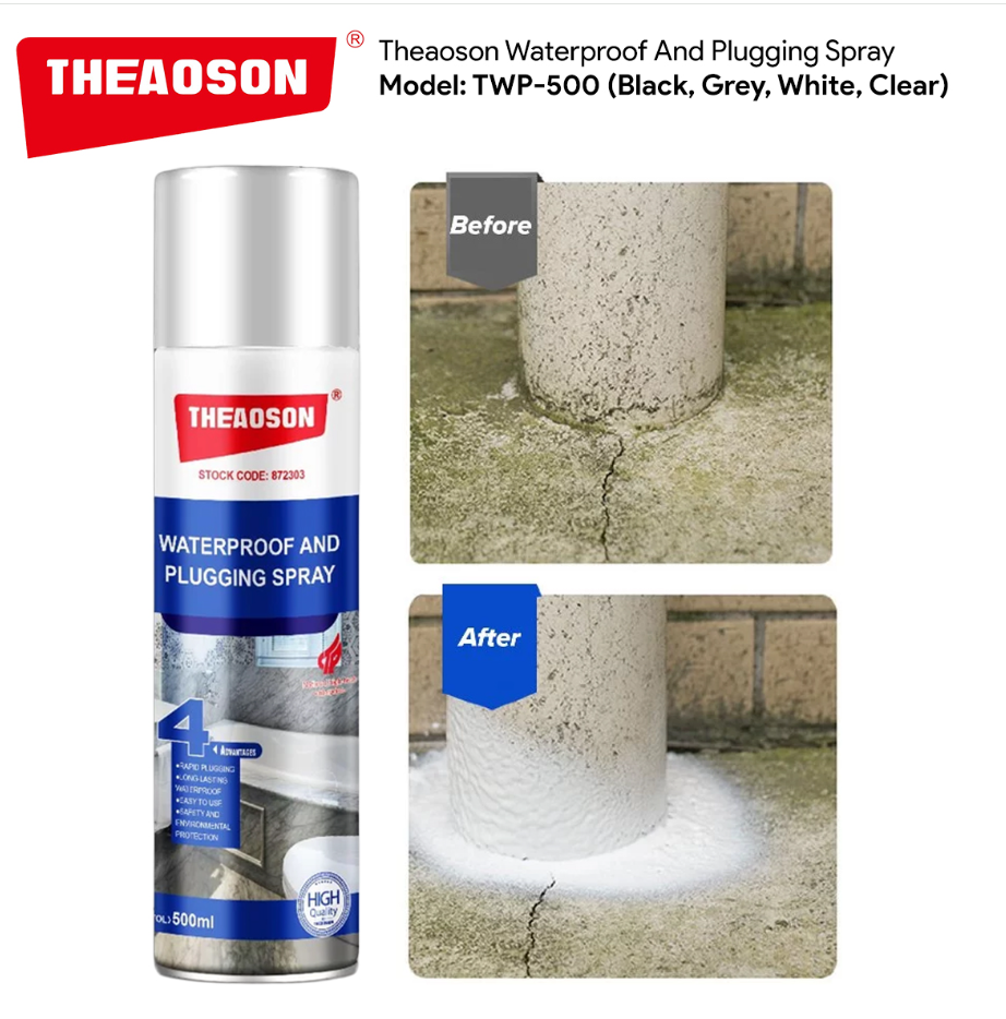 THEAOSON WATERPROOF AND PLUGGING SPRAY #872303 TWP-500 (BLACK, GREY, WHITE, CLEAR)