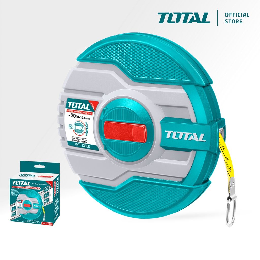 TOTAL FIBERGLASS MEASURING TAPE FAST AND EFFICIENT REWIND WITH 3:1 GEAR RATIO (30M X 12.5MM) TMTF13306