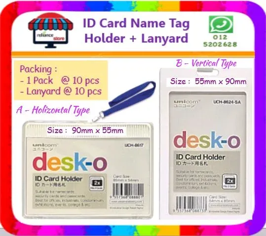 ID Card Holder with Clip / Name Tag Holder / Passkad Holder Dan Klip # Passcard Holder # Percuma Lanyard # RP0704 ( KTT : 1 Pack @ 10 x Card Holder + 10 x Lanyard )