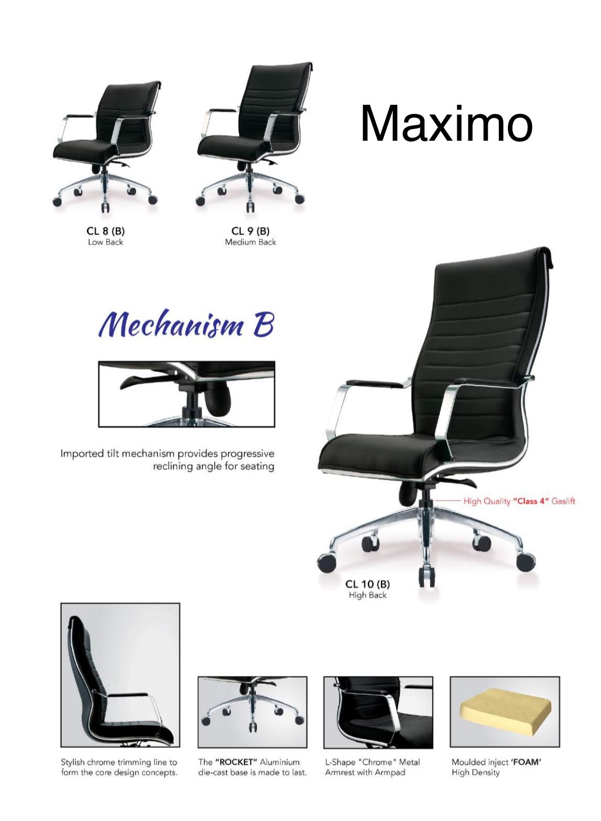 CLASSIC CHAIR MAXIMO ERGONOMIC OFFICE CHAIR (PU LEATHER) - ALL SIZE / CLASSIC CHAIR / ERGONOMIC OFFICE CHAIR / ERGONOMIC EXECUTIVE CHAIR / OFFICE CHAIR / EXECUTIVE CHAIR / CHAIR / PU LEATHER / MAXIMO