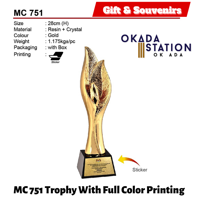 GIFT & SOUVENIRS : MC 751 TROPHY WITH FULL COLOR PRINTING / CRYSTAL AWARD / AWARD TROPHY / TROFI / 28CM(H) / 1PC