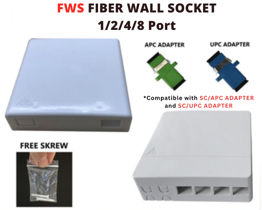 FWS FIBER WALL SOCKET 1/2/4/8 PORTS FTTH FIBER OPTIC TERMINAL BOX INDOOR FW101