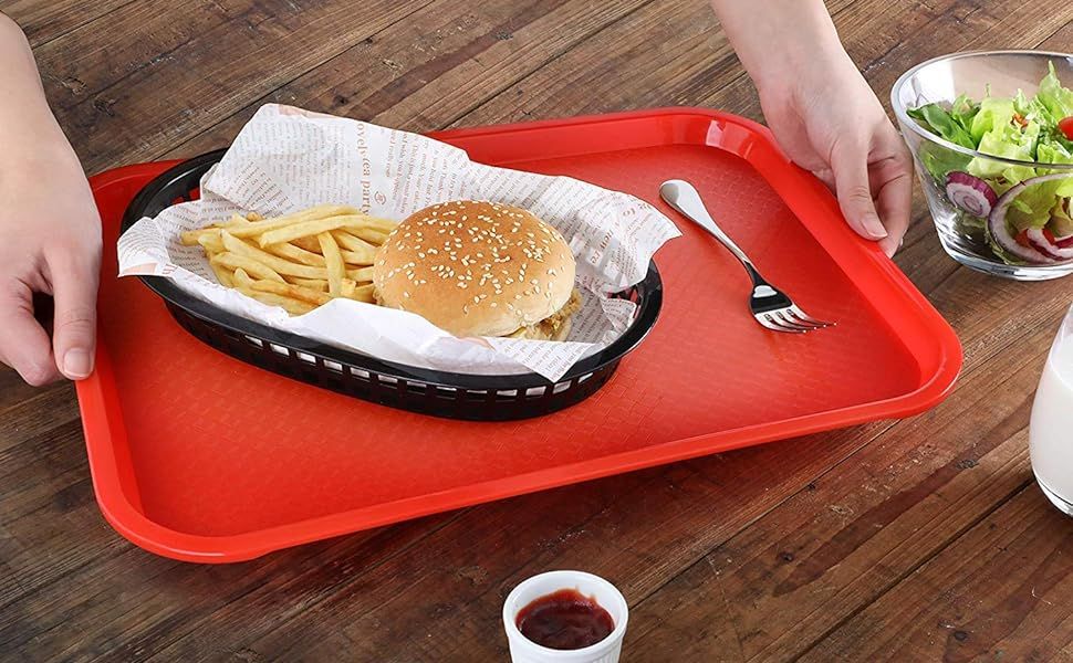Plastic Serving Tray Tea Set Fast Food Tray 14" x 18" (RED)