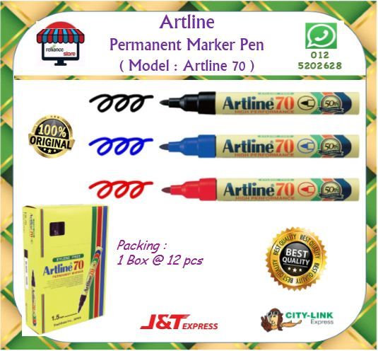 Artline 70 - Permanent Marker Pen (1.5mm) / Artline # Black / Blue / Merah / Pen Marker Artline 70 # Original Artline # RP-0158 ( KTT : 1 Kotak @ 12 Batang )
