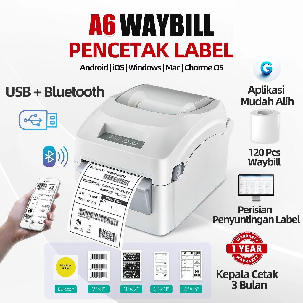 OEM Thermal Printer Bluetooth Waybill Barcode Shipping Bluetooth A6 Printer