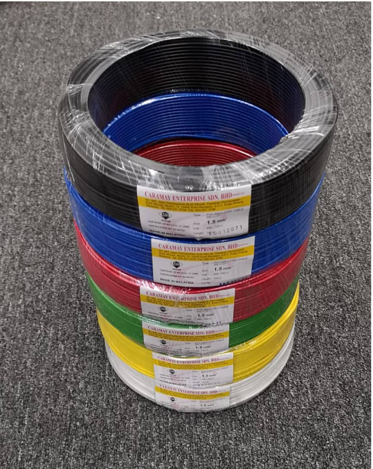 CARAMAY 1.5mm Single Core PVC Insulated Cable with Red/Yellow/Blue/Green/Black/White (100Mtr +-) (Copper) (Sirim Approved)