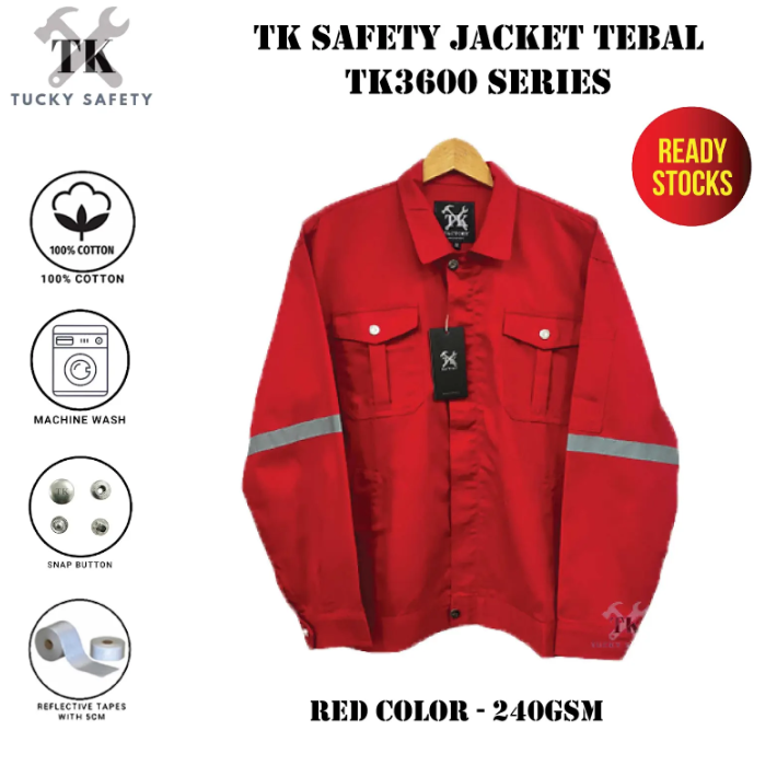 TK3600 - 100% COTTON THICK WORKING JACKETS / SAFETY JACKETS / MEN'S SAFETY WORKING JACKET TEBAL / WORKING JACKET / BAJU KERJA TEBAL LELAKI 240GSM TK3600-RED-3XL