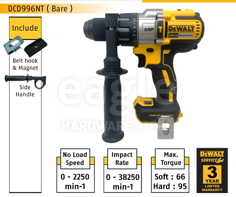 DEWALT DCD996NT-XJ 13MM 18/20V BRUSHLESS CORDLESS HAMMER DRILL DRIVER DCD996NT ( BARE UNIT )