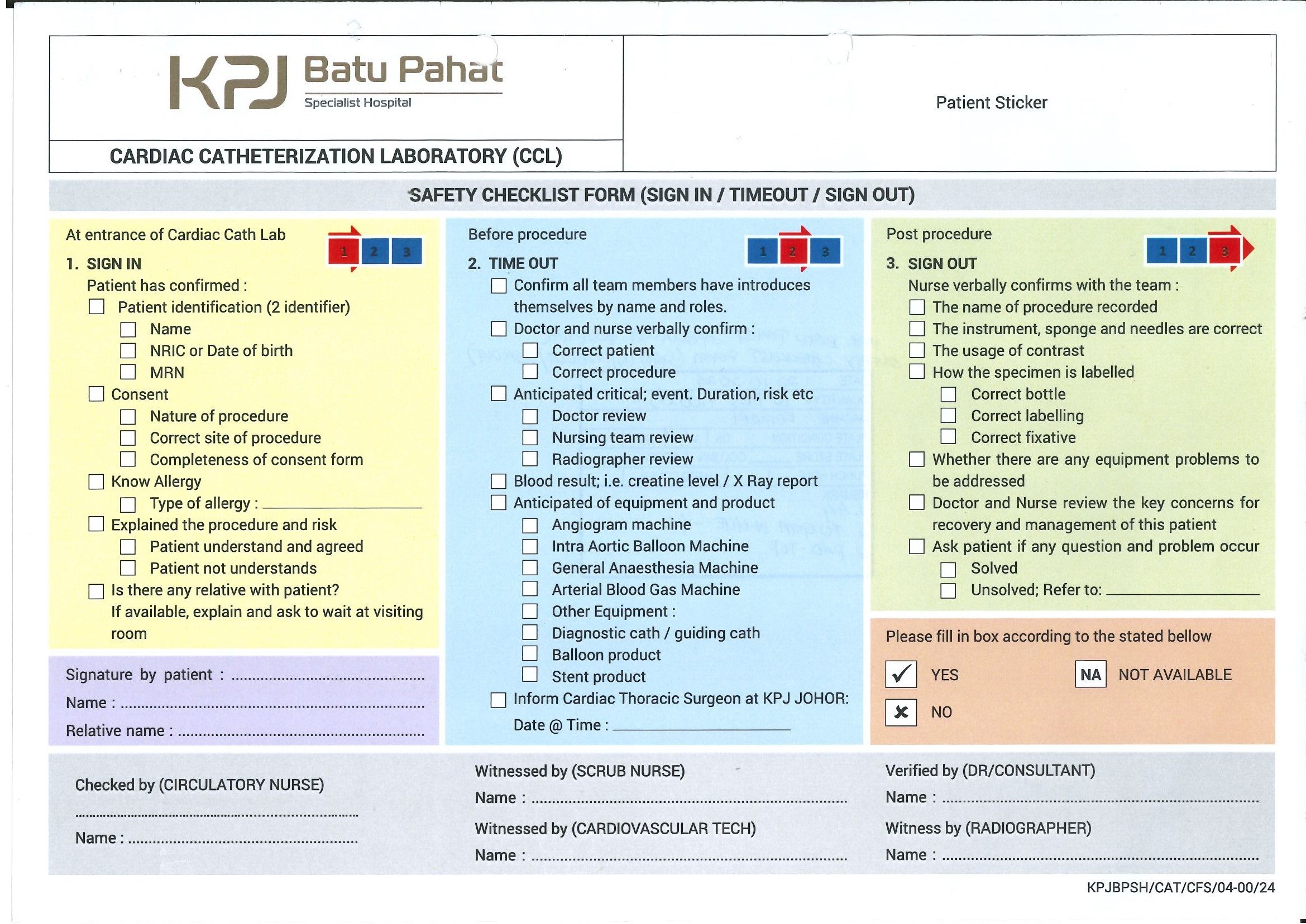 Safety Checklist Form (Sign In / Timeout / Sign Out)