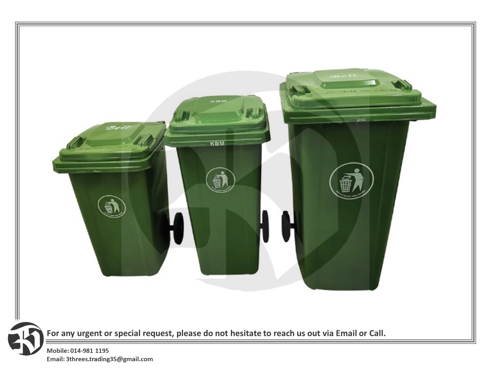 Green Plastic Dustbin with Wheels 100L/120L/240L