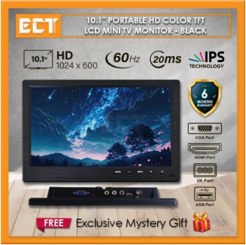10.1'' Portable HD Color TFT LCD Mini TV MONITOR (VGA, HDMI, AV) - Black