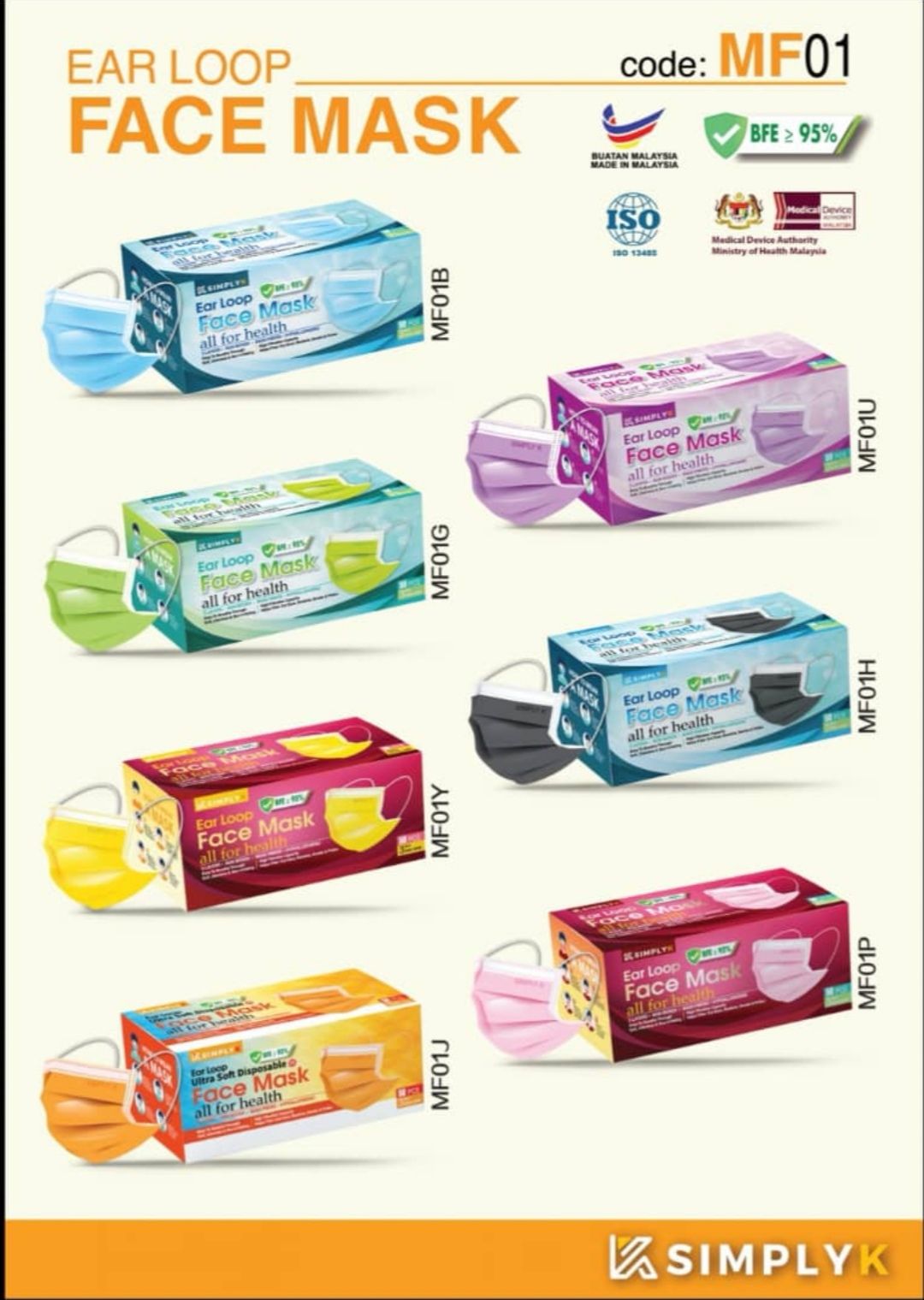 SimplyK Face mask Earloop - buatan Malaysia