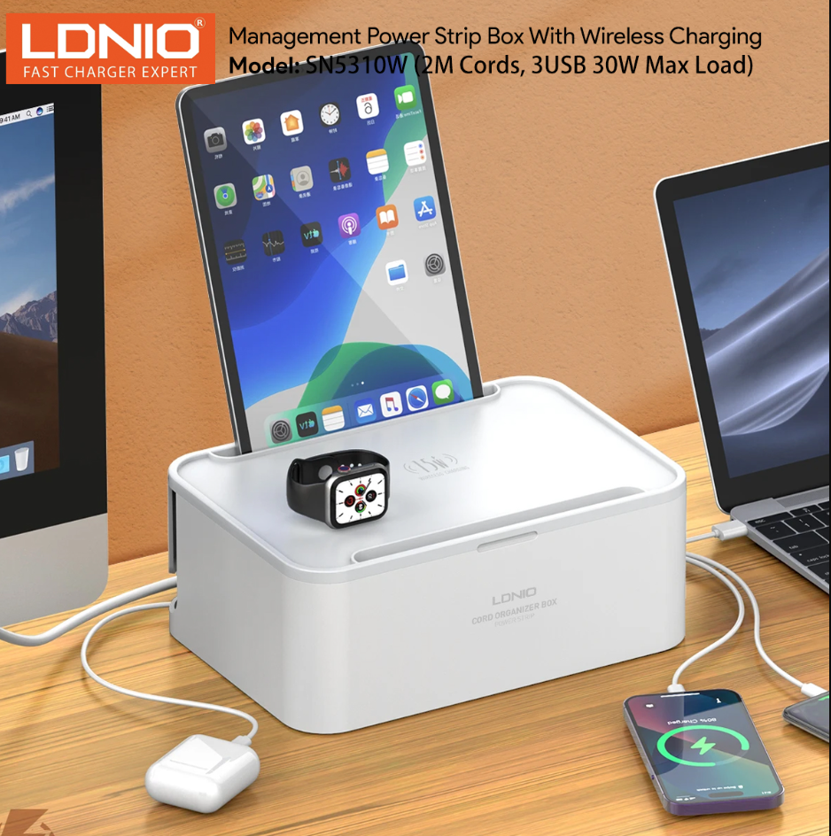 LDNIO MANAGEMENT POWER STRIP BOX EXTENSION SOCKET 15W WIRELESS CHARGING SN5310W