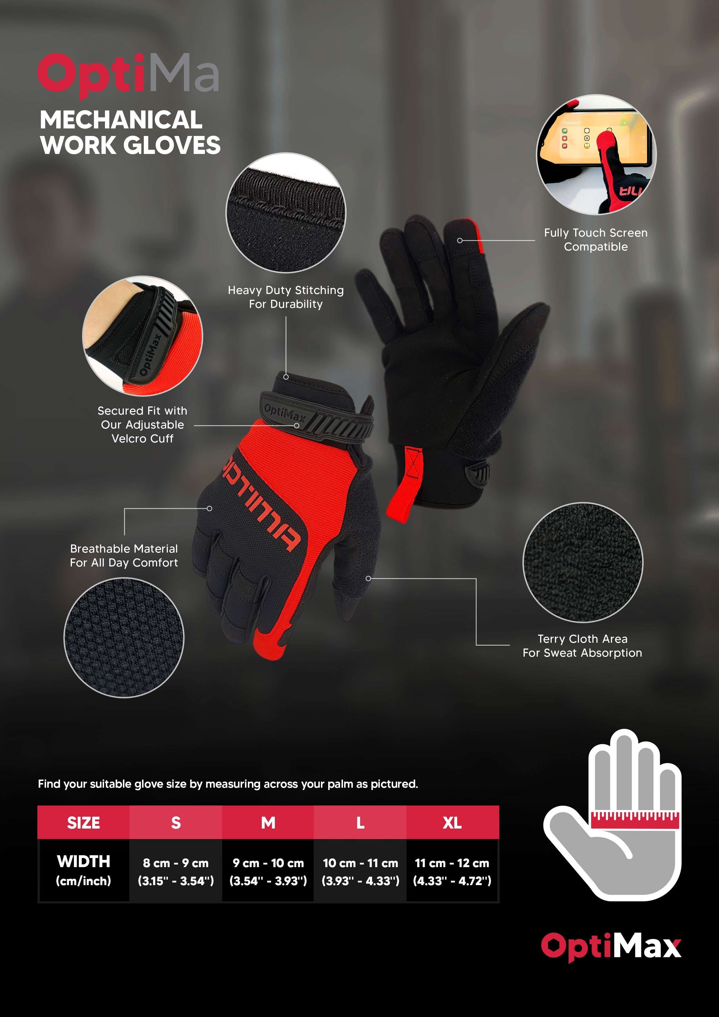OptiMa Mechanical Work Gloves, Performance, OptiMax, Size S - XL (OTMG)