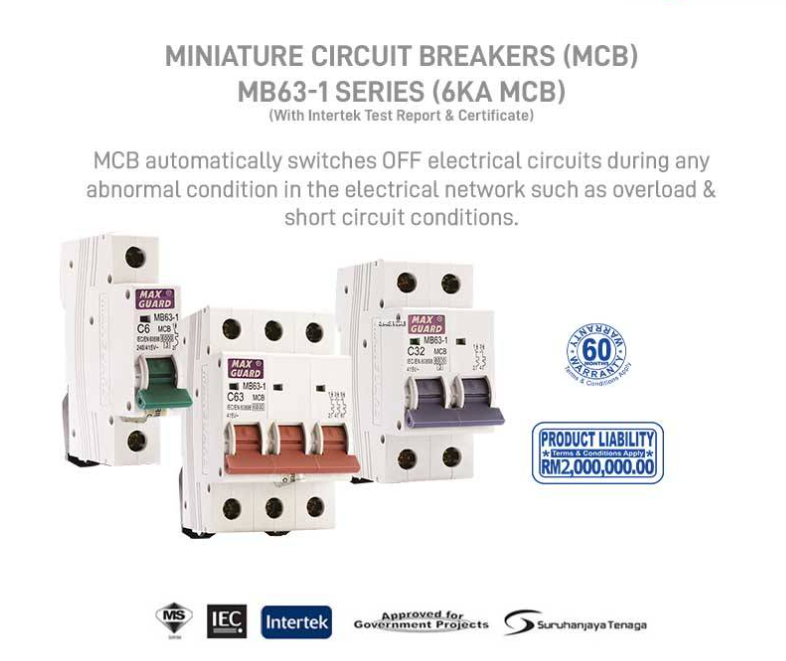 MAXGUARD MINIATURE CIRCUIT BREAKERS (MCB) 40A - 63A 1P 6KA