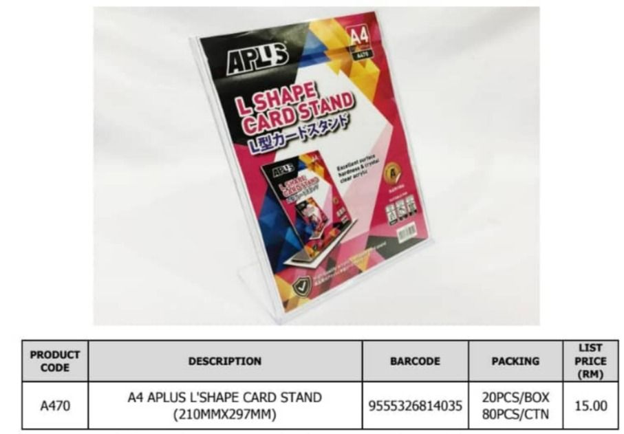 Ocha A4 Acrylic Stand L Shape