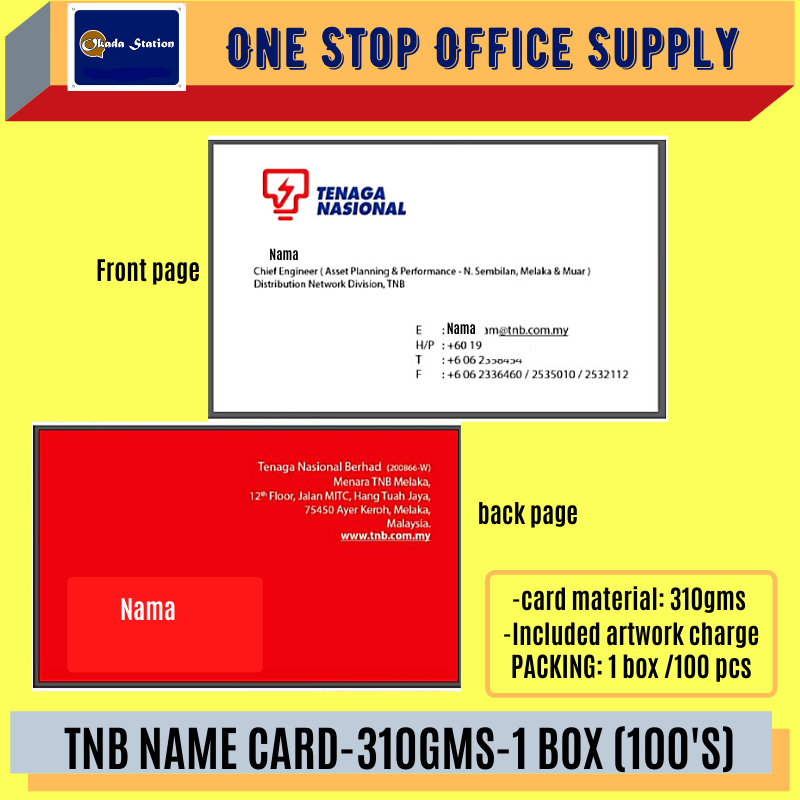 NAME CARD PRINTING : / 2 SIDE PRINTING / 310 GMS CARD / Name Card / Name Card TNB / Both Sides Name Card /310gsm /Card Paper