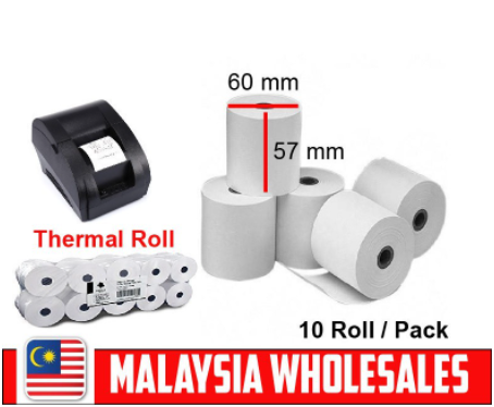 Thermal 57 x 60 x 12 Cash Register Receipt Paper Roll 10 Rolls