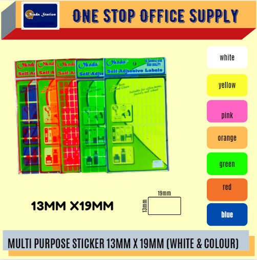 MULTI PURPOSE LABEL 13MM X 19MM -ALL COLOUR / Multi Purpose Label / Sticker Label / Colour Label / Label / Multipurpose Label