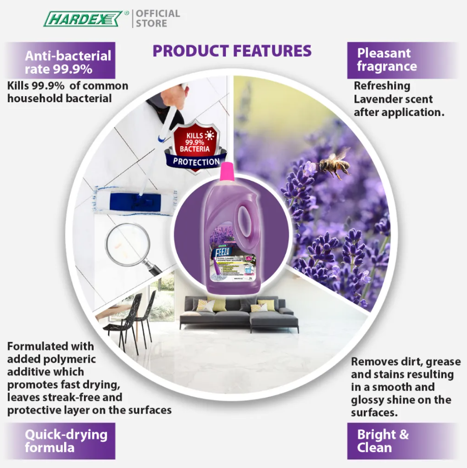 HARDEX FEEZA FLOOR CLEANER DISINFECTANT SOLUTION - LAVENDER / LEMENGLASS (1L/2L/5L)