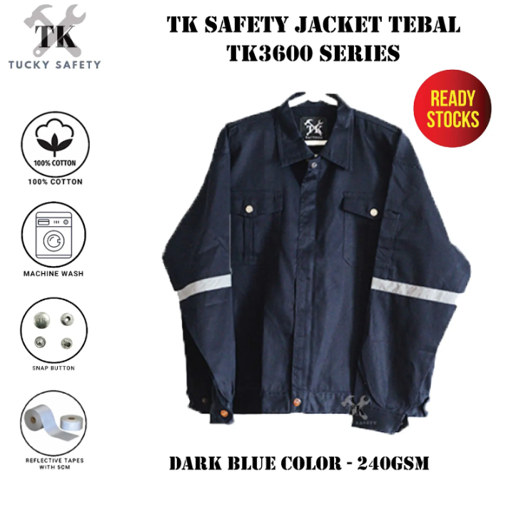 TK3600 - 100% COTTON THICK WORKING JACKETS / SAFETY JACKETS / MEN'S SAFETY WORKING JACKET TEBAL / WORKING JACKET / BAJU KERJA TEBAL LELAKI 240GSM TK3600-DBL-XS