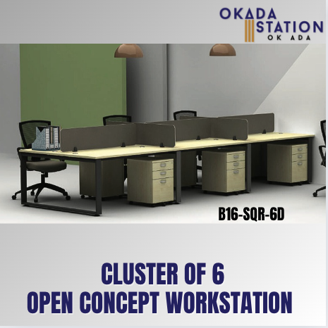 WORKSTATION / B16-SQR-6D / 1500MM TABLE SIZE / CLUSTER OF 6 / WORKSTATION / OPEN CONCEPT / OFFICE TABLE