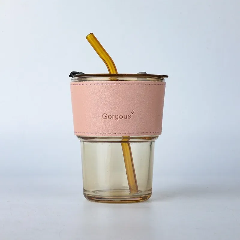 Straw Mug Glass Heat Cold Resistant Water Bottle Viral Transparent Travel Mug Coffee Glass Doorgift Cawan