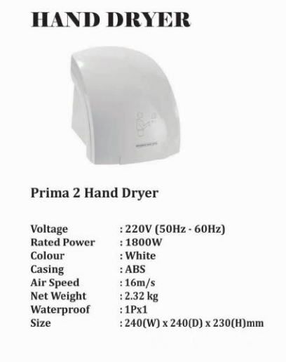 HAND DRYER PRIMA 2