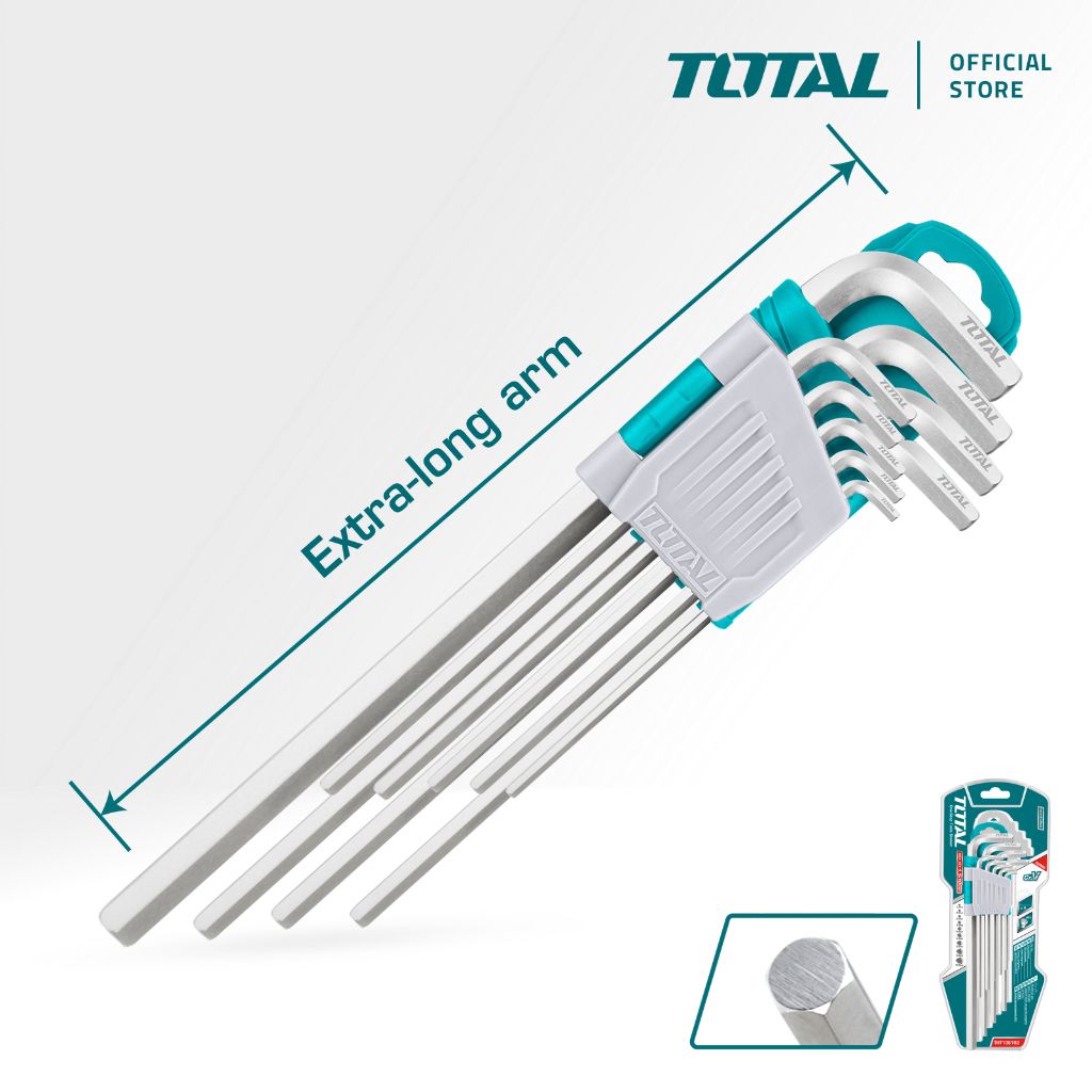 TOTAL HEX KEY LONG EXTRA LONG ARM & CR-V STEEL (1.5MM-10MM/9 PCS) THT106191/THT106192