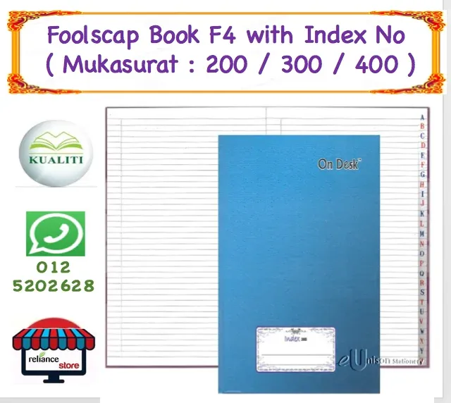 Hard Cover Foolscap Book With Index No (A To Z) / Buku Kajang Berindeks / Buku Panjang # Saiz F4 # Mukasurat : 200's / 300's / 400's # RP-0072-12 ( KTT : 1 Unit )