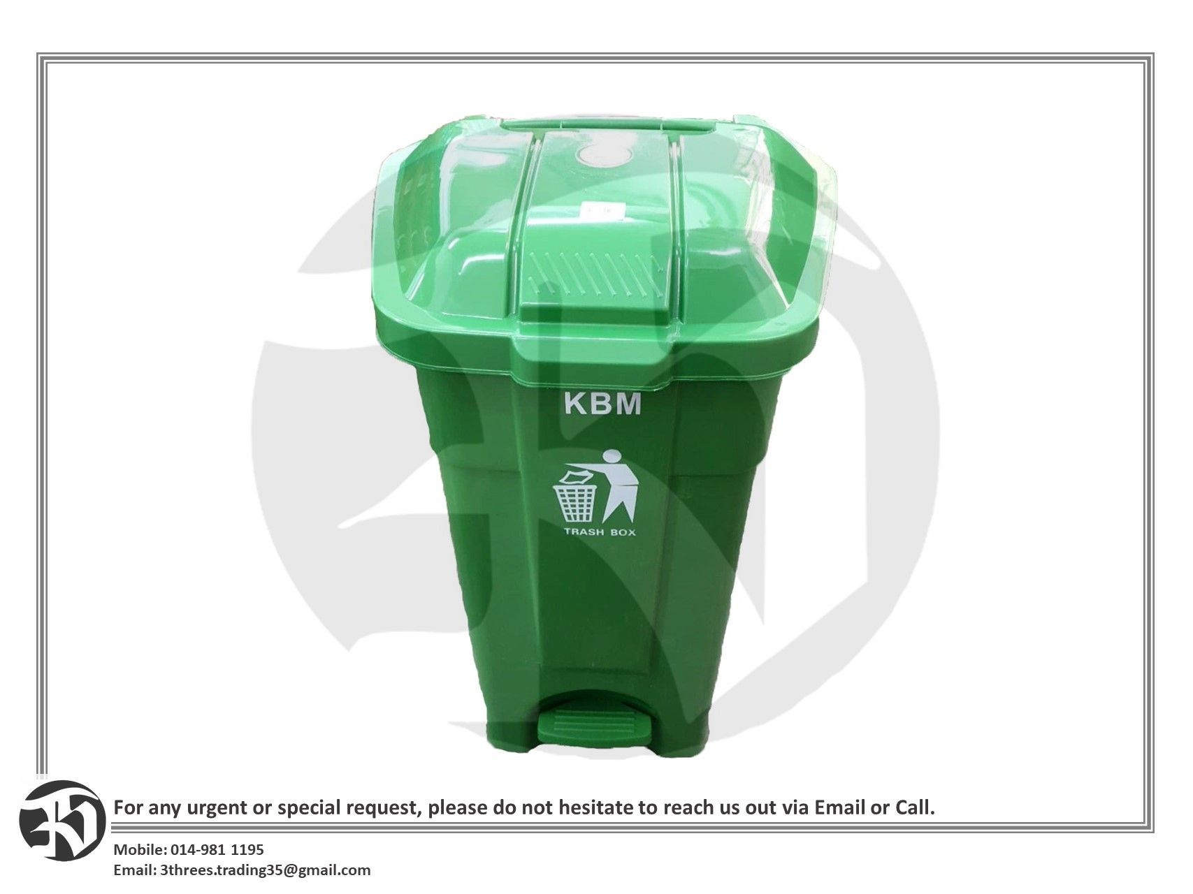 KBM Big Green Dustbin With Pedal 70L