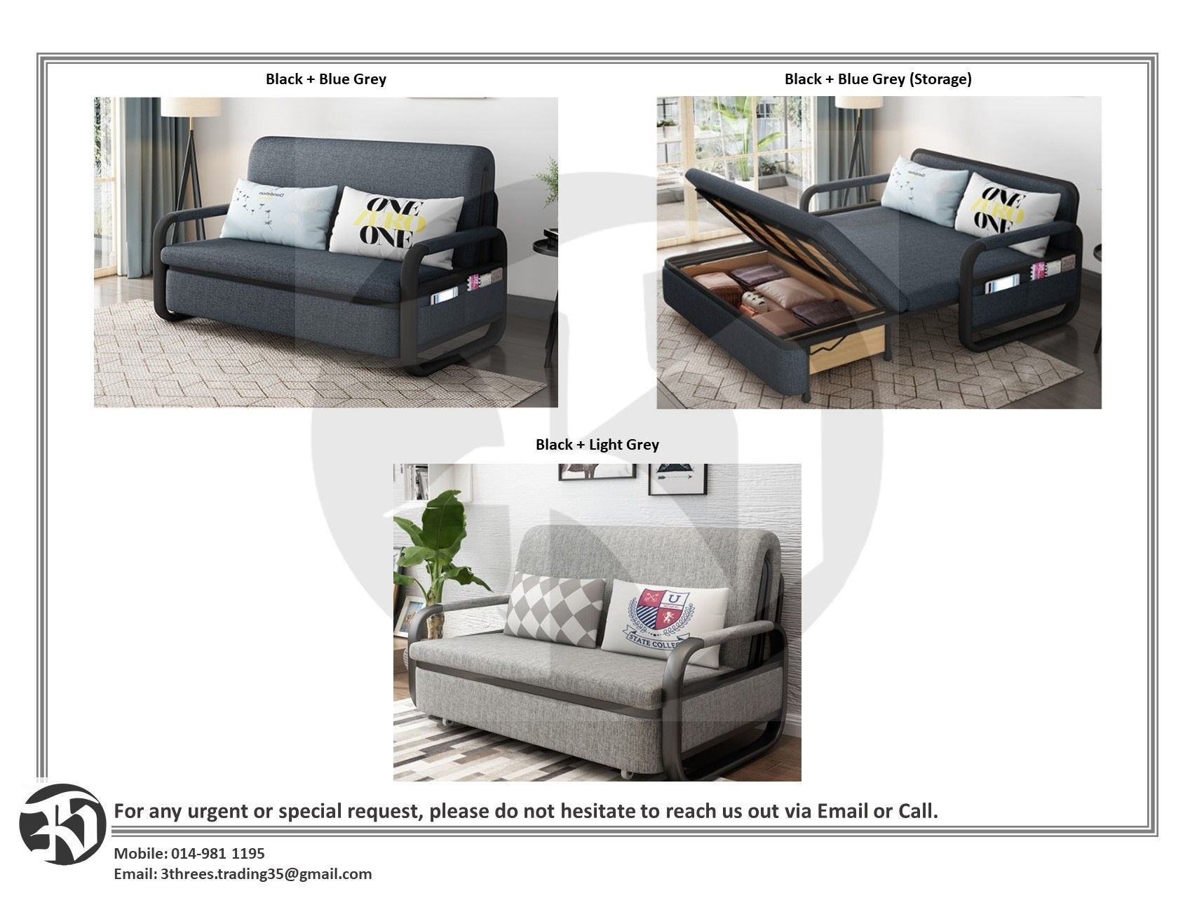 Modern Fabric Sofa Bed (Self Assemble)