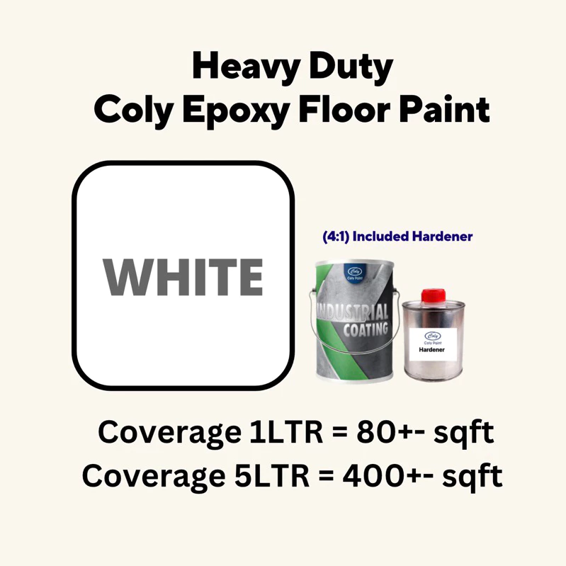 5l Coly Epoxy Floor Paint Gloss White Heavy Duty & Waterproof Coating [Hardener Included]