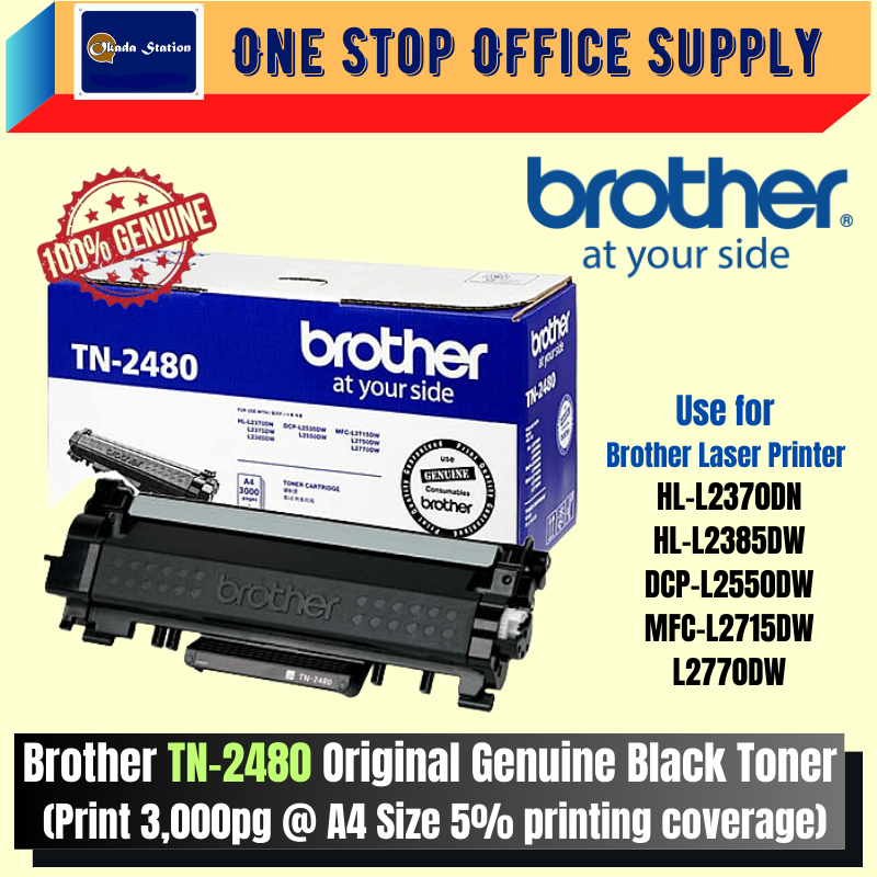 Brother TN-2480 Original Genuine Black Toner Cartridge -(Print 3,000pg @ A4 Size 5% printing coverage) / Original Toner Cartridge / Toner Cartridge / Printer Toner / Brother Toner / Black Toner / Toner