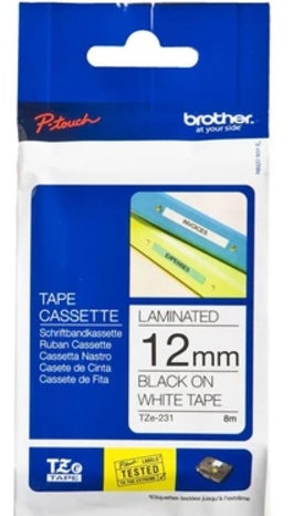 Brother Label Tape TZe-231 Black on White for Label Printers