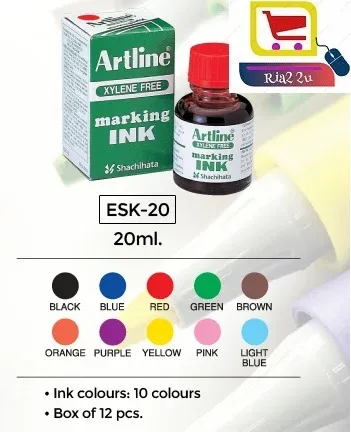 Artline Permanent Marker ink Refill Ink 20ml RTSB ( black,blue,red,green,orange,purple,pink,brown,yellow,light blue )