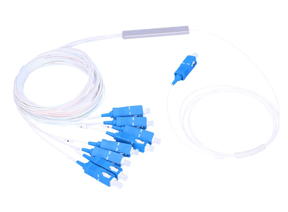 1x8 PLC Splitter, 0.9mm, No Connector input 1m, SC/UPC output 0.7m, G657A1, Micro Type
