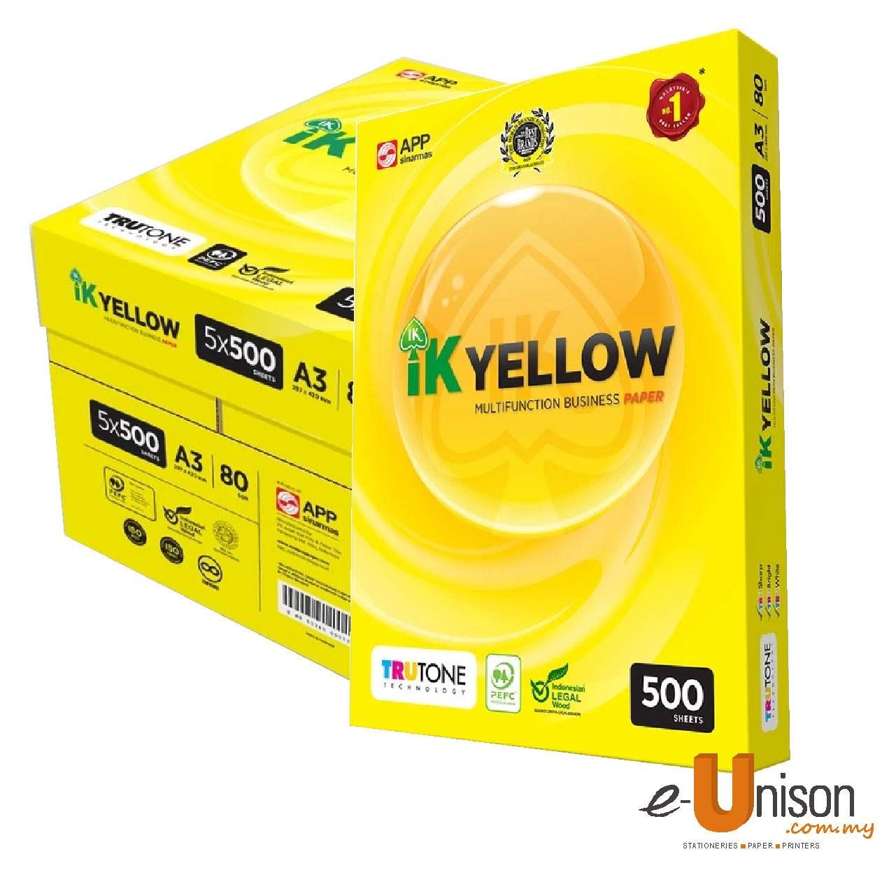 IK Yellow A3 Paper 80gsm (500 sheets/ ream)