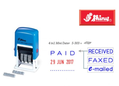 Shiny S303 4 In 1 Date Stamp (PAID/ RECEIVED/ FAXED/ E-MAILED) & Ink Pad Replacement